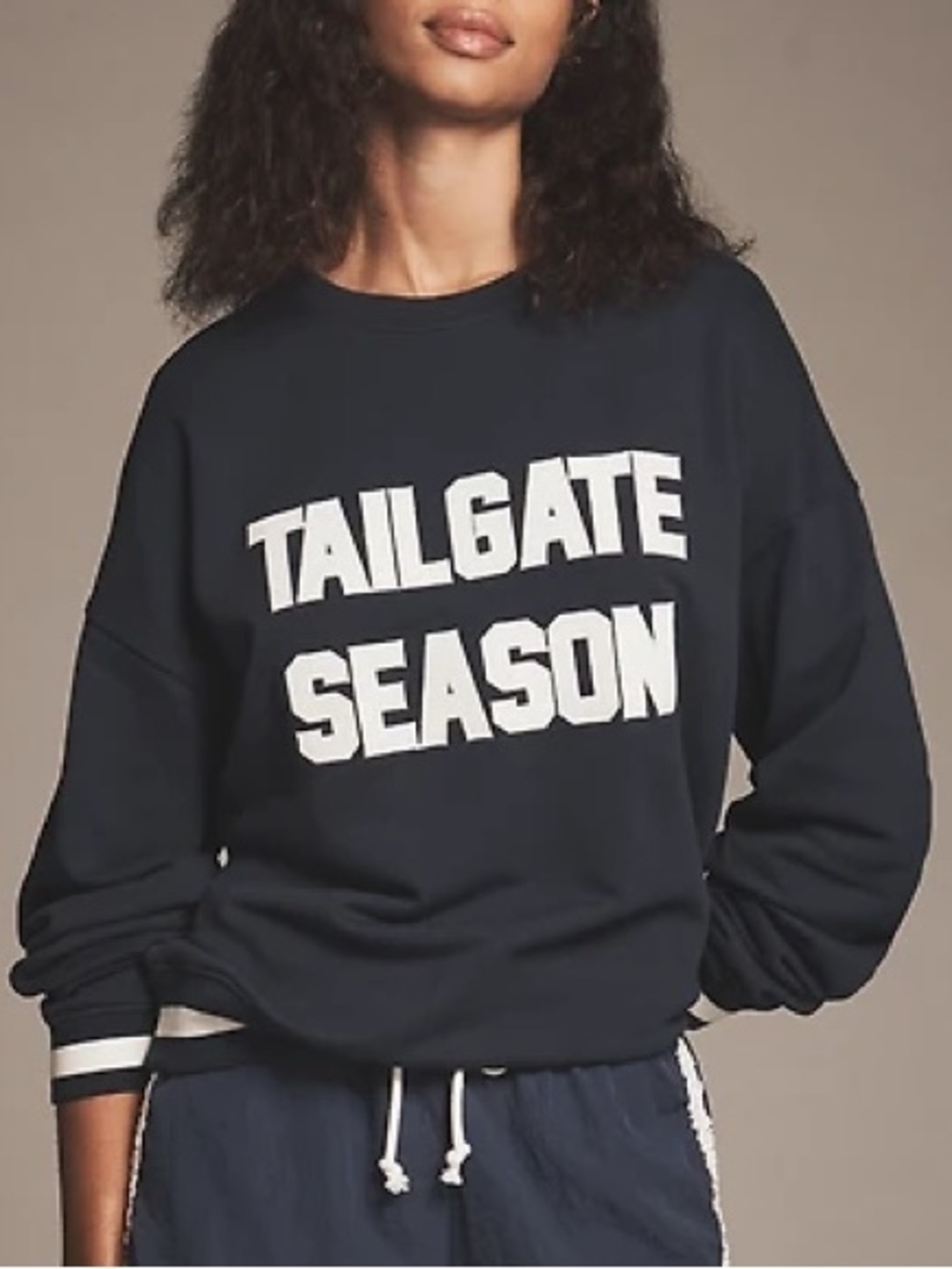 Anthropologie Beach Riot Cotton Pullover Navy Sweatshirt White TAILGATE SEASON
